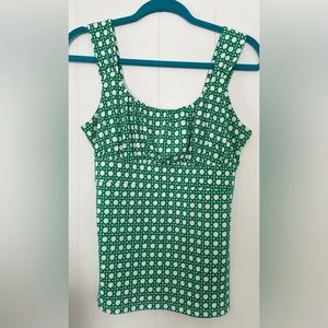 Ann Taylor Empire Waisted Green & White Tank Sleeveless Top Size Medium